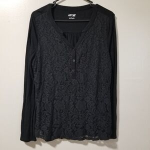 Apt. 9 Lace V Neck Black Blouse Women's Large